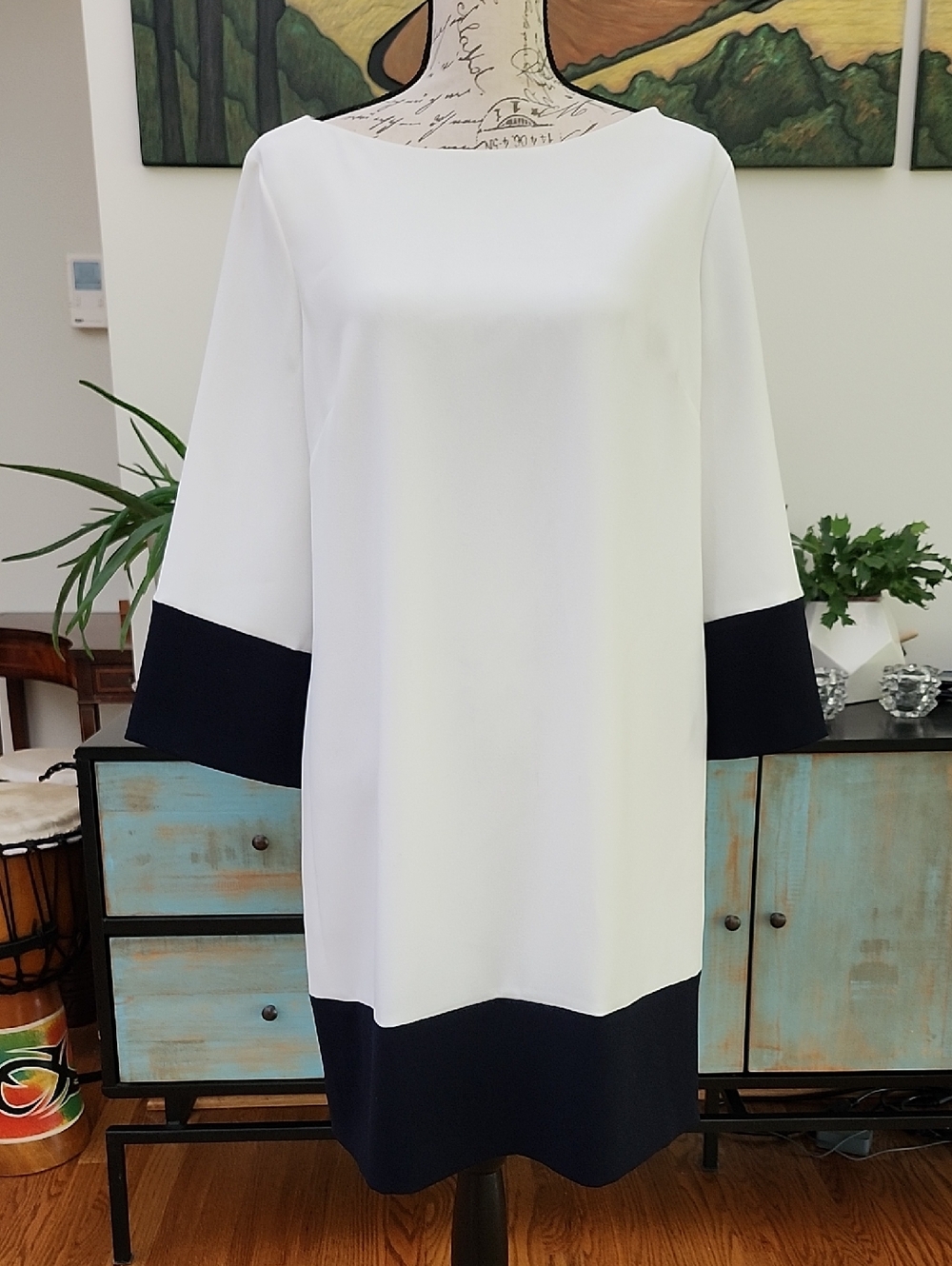 GEORGES RECH Shift Dress White with Black